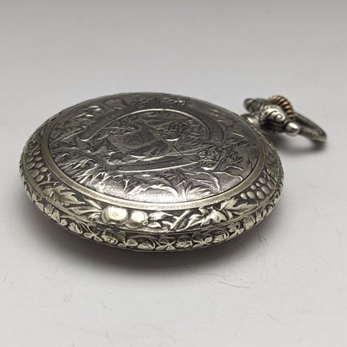 Swiss Made Vintage Enigma Pocket Watch with Horse Sculpture Alloy Case Working Good